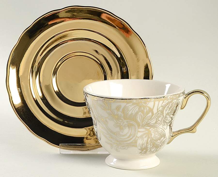 Hawthorne Gold Electroplate Footed Cup & Saucer Set by 222 Fifth (PTS)-1
