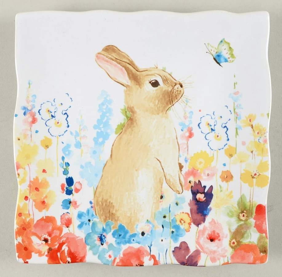 Flowerfield Bunny Square Salad Plate by 222 Fifth (PTS)-1