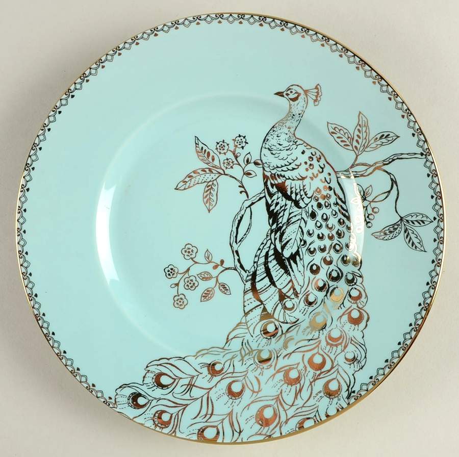 Peacock Garden Electroplate Turquoise Salad Plate by 222 Fifth (PTS)-1