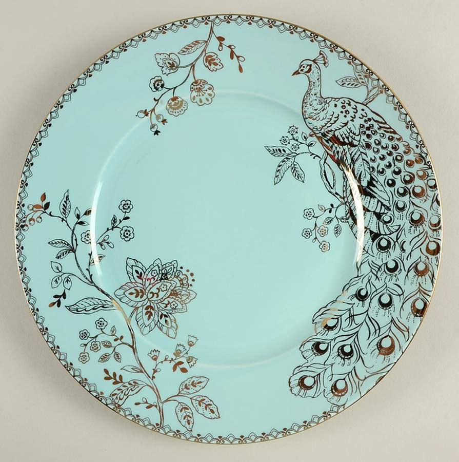 Peacock Garden Electroplate Turquoise Dinner Plate by 222 Fifth (PTS)-1