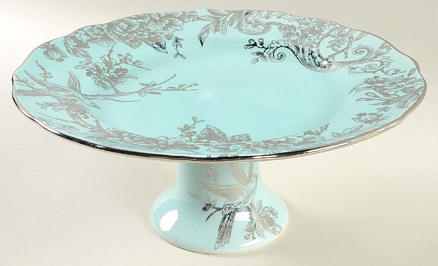 Adelaide Turquoise and Silver 10" Diameter Pedestal Cake Stand by 222 Fifth (PTS)-1