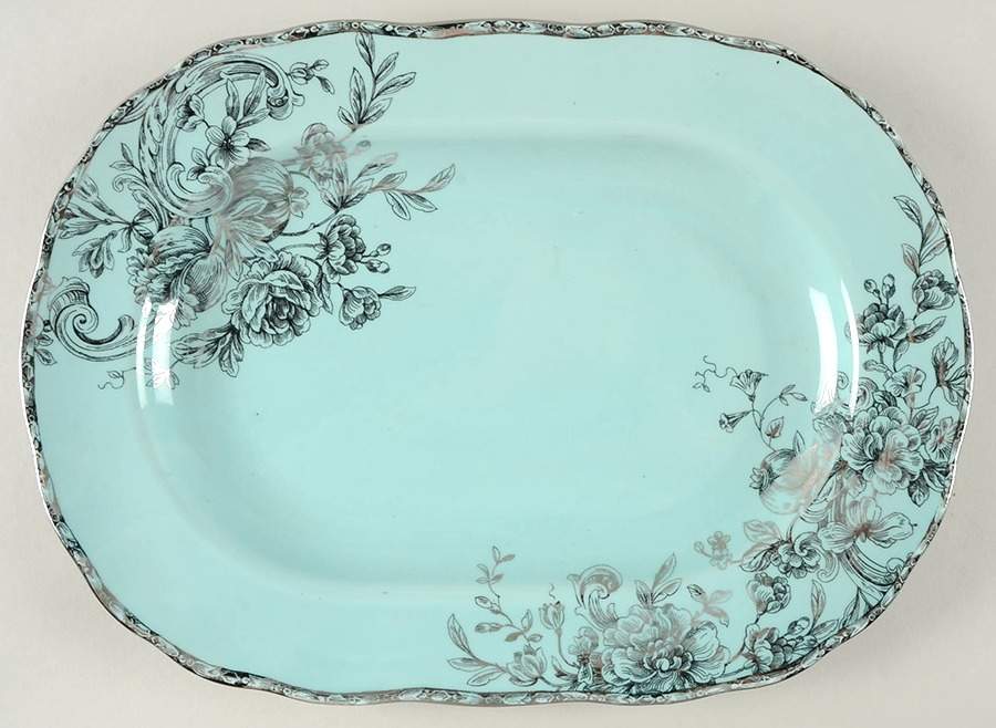 Hawthorne Turquoise (Silver Electroplate) 14" Oval Serving Platter by 222 Fifth (PTS)-1