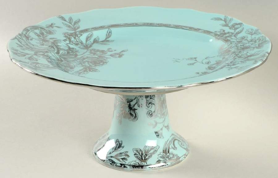 Hawthorne Turquoise (Silver Electroplate) 10" Diameter Pedestal Cake Stand by 222 Fifth (PTS)-1