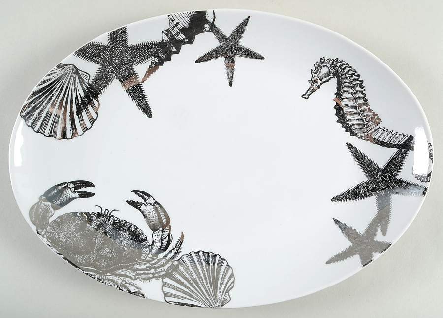 Coastal Life Electroplate Silver 14" Oval Serving Platter by 222 Fifth (PTS)-1