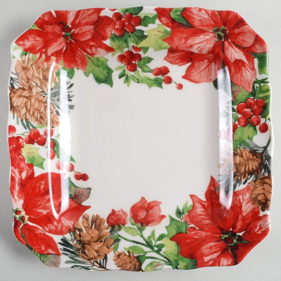 Winter Poinsettia Square Salad Plate by 222 Fifth (PTS)-1