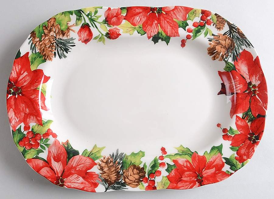 Winter Poinsettia 14" Oval Serving Platter by 222 Fifth (PTS)-1