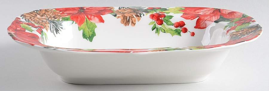 Winter Poinsettia 11" Oval Vegetable Bowl by 222 Fifth (PTS)-1