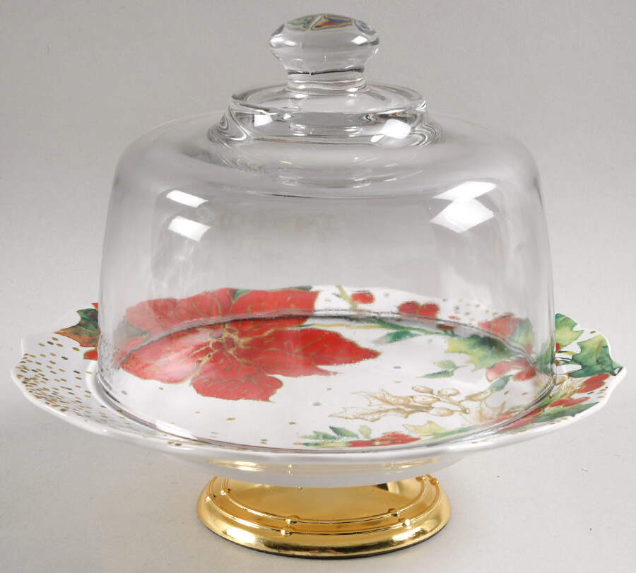Winter Confetti 6 1/2"-7 1/2" Footed Cheese Plate w/ Glass Dome HC by 222 Fifth (PTS)-1