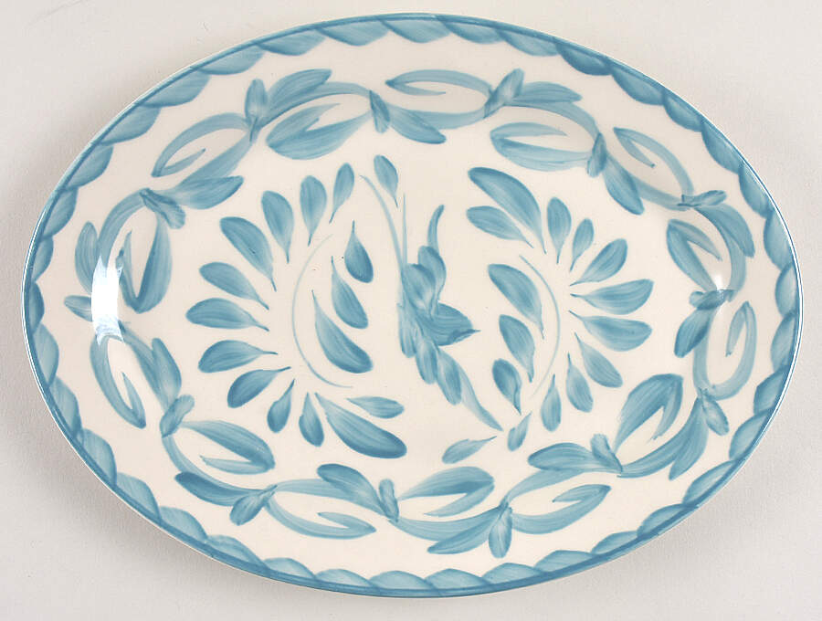 Puebla Blue Lagoon 12" Oval Serving Platter by Anfora (Mexico)-1