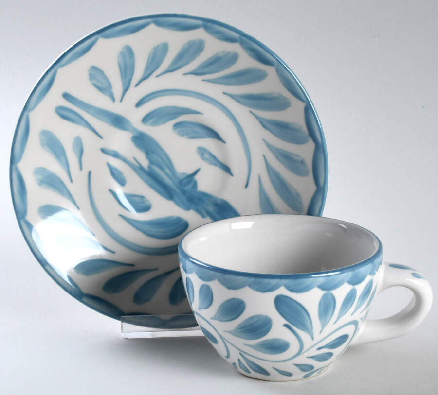 Puebla Blue Lagoon Flat Cup & Saucer Set by Anfora (Mexico)-1