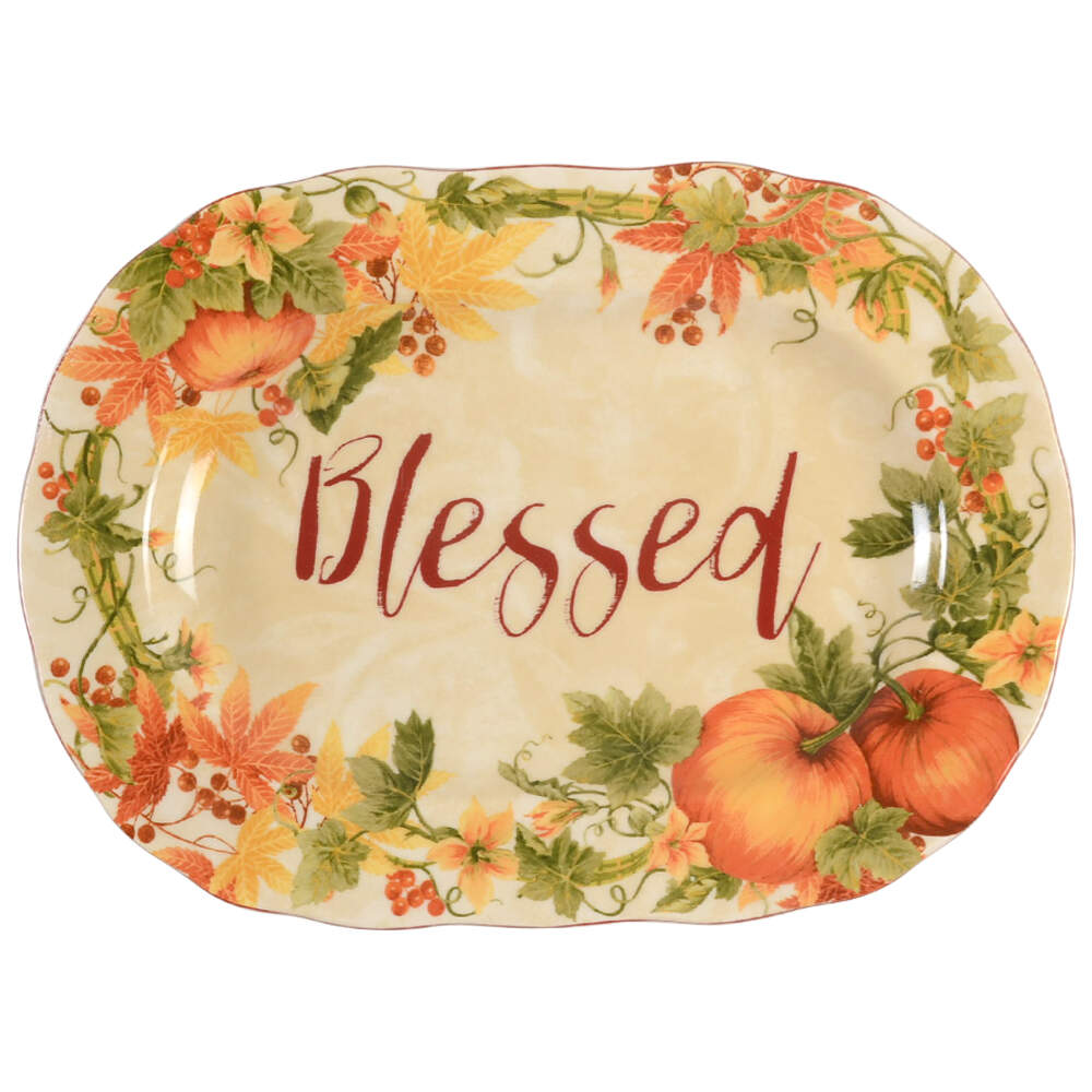 Pumpkin Vine 14" Oval Serving Platter by 222 Fifth (PTS)-1