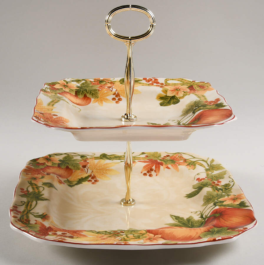 Pumpkin Vine 6 5/8"-10"  2 Tiered Serving Tray (Dp, Sp) HC by 222 Fifth (PTS)-1