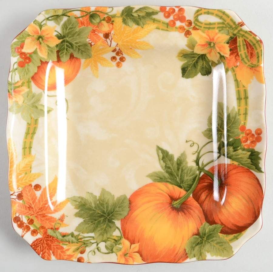 Pumpkin Vine Square Salad Plate - Set of 4 by 222 Fifth (PTS)-1