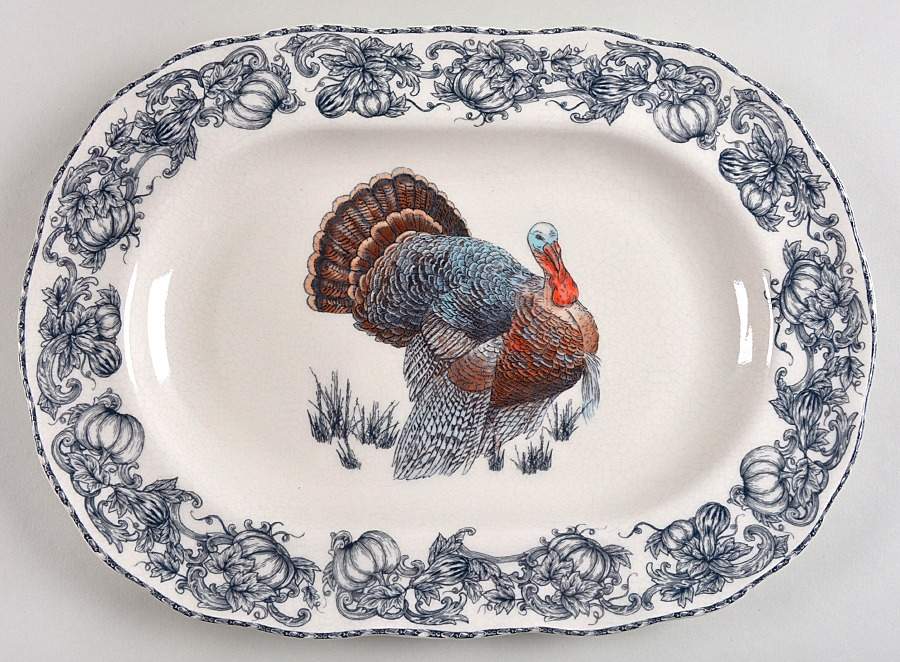 Balmoral Blue 14" Oval Serving Platter by 222 Fifth (PTS)-1