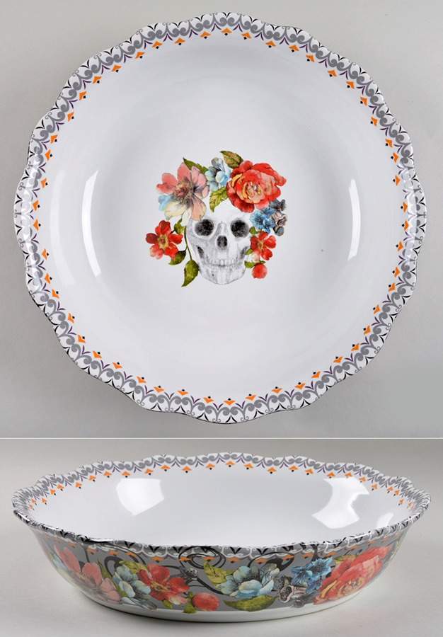 Marbella Skull Multicolor 13" Round Serving Bowl by 222 Fifth (PTS)-1