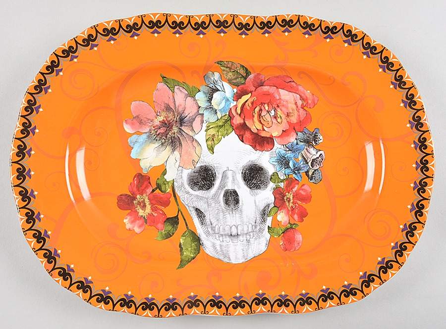 Marbella Skull Multicolor 14" Oval Serving Platter by 222 Fifth (PTS)-1