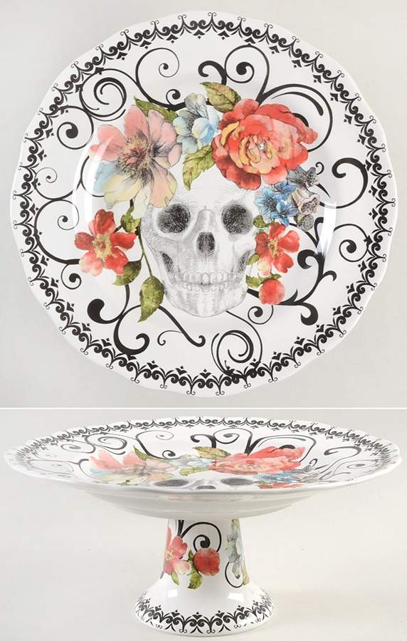 Marbella Skull Multicolor 11" Diameter Pedestal Cake Stand by 222 Fifth (PTS)-1