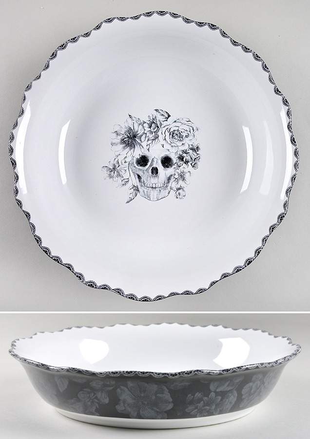 Marbella Skull Black and White 13" Round Serving Bowl by 222 Fifth (PTS)-1