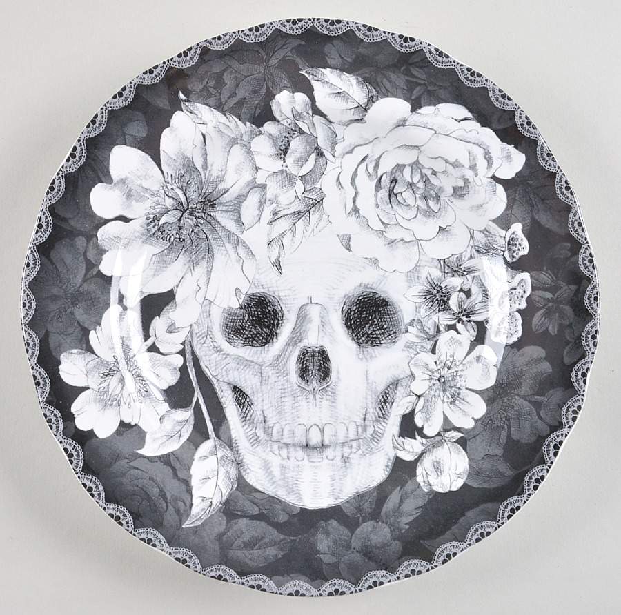 Marbella Skull Black and White Salad Plate by 222 Fifth (PTS)-1