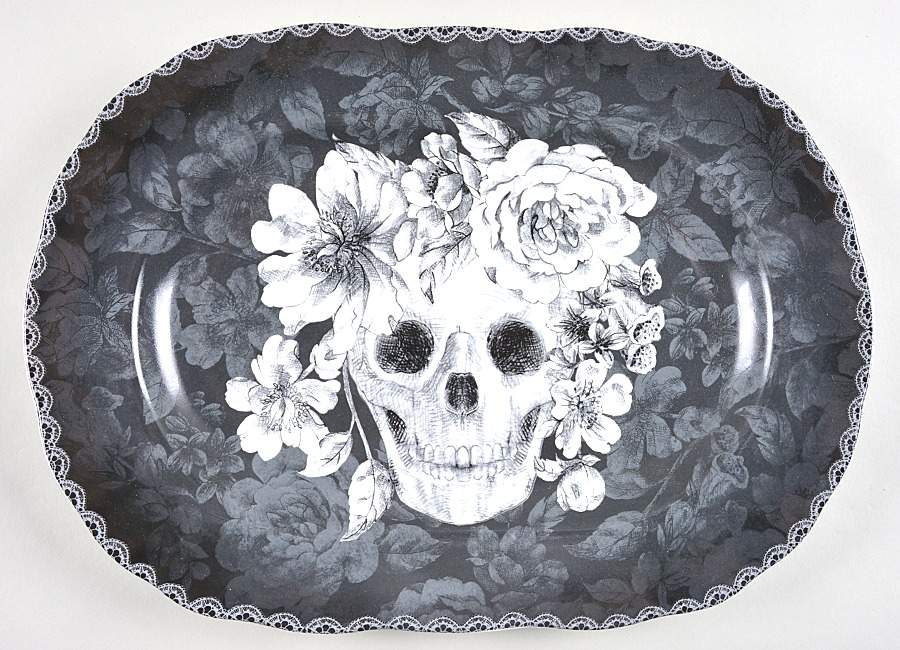 Marbella Skull Black and White 14" Oval Serving Platter by 222 Fifth (PTS)-1