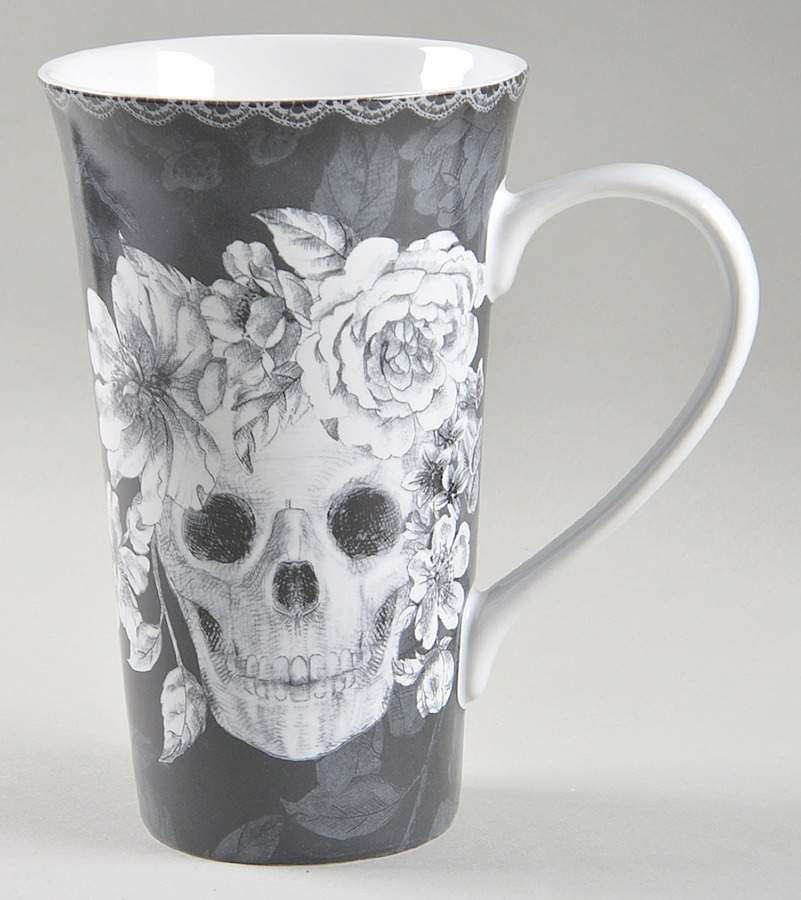 Marbella Skull Black and White Latte Mug by 222 Fifth (PTS)-1