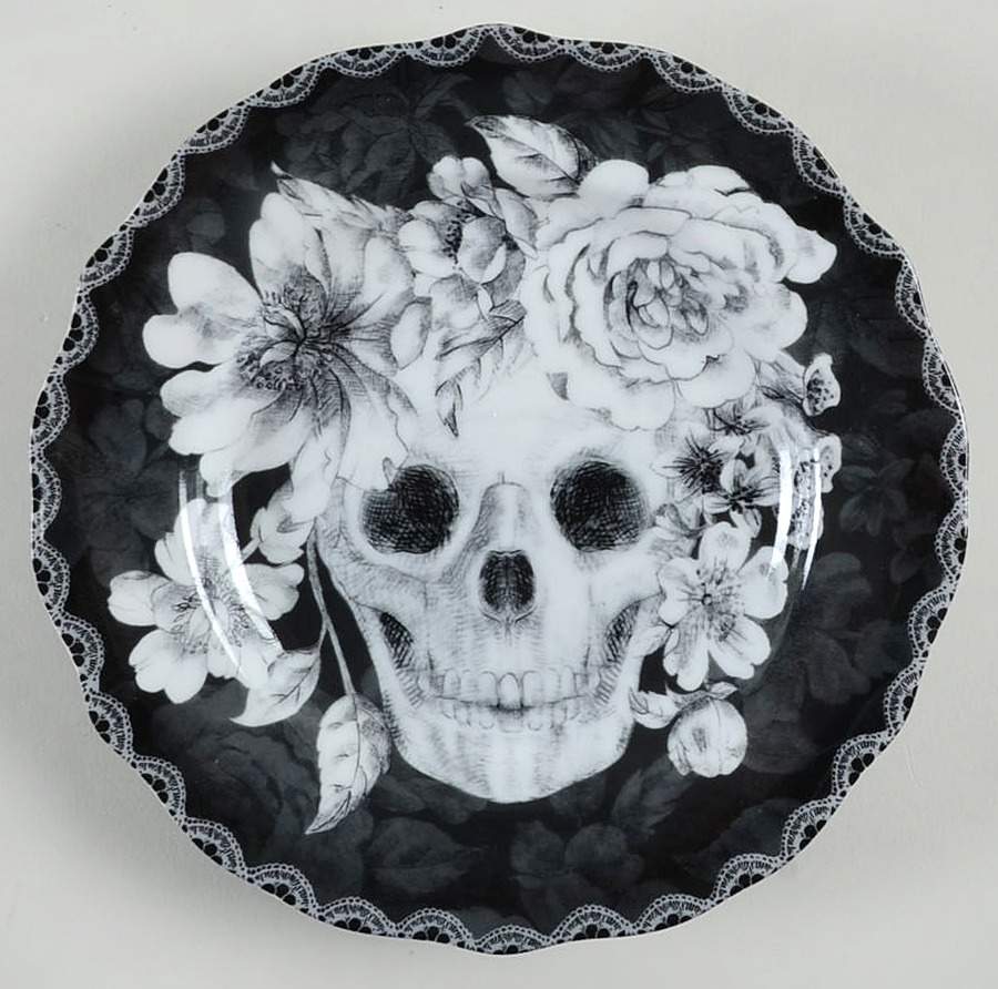 Marbella Skull Black and White Appetizer Plate by 222 Fifth (PTS)-1