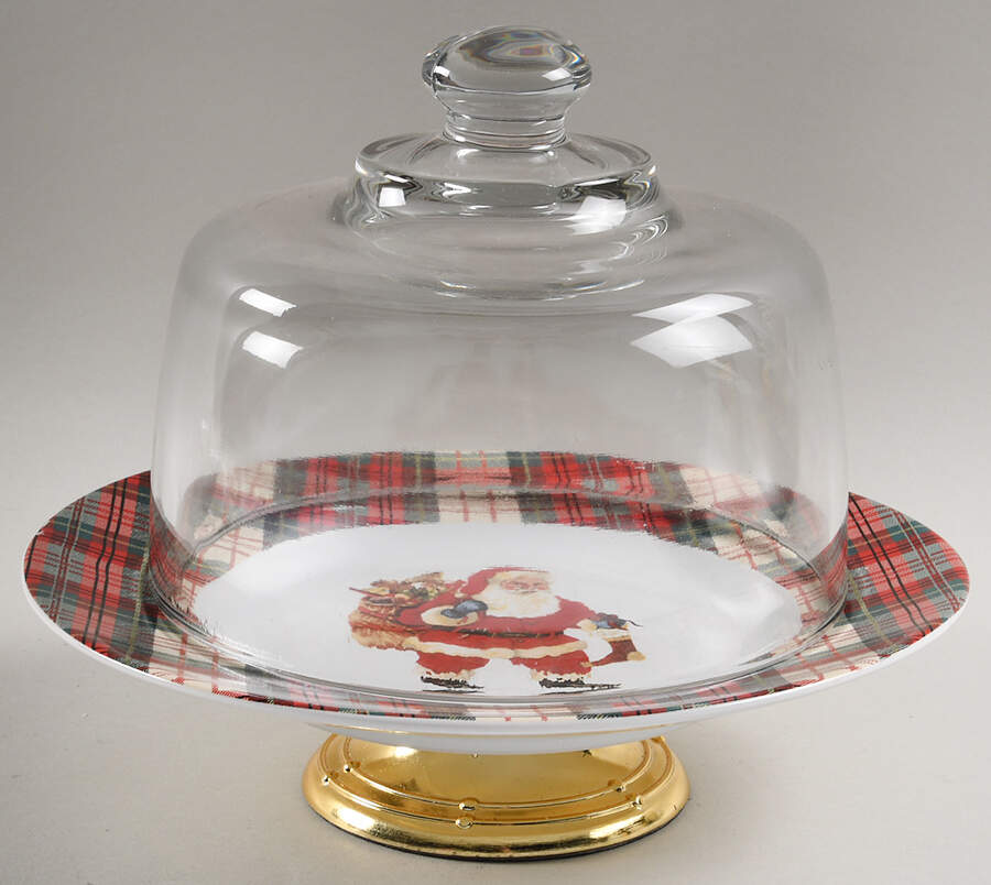 Night Before Christmas 6 1/2"-7 1/2" Footed Cheese Plate w/ Glass Dome HC by 222 Fifth (PTS)-1