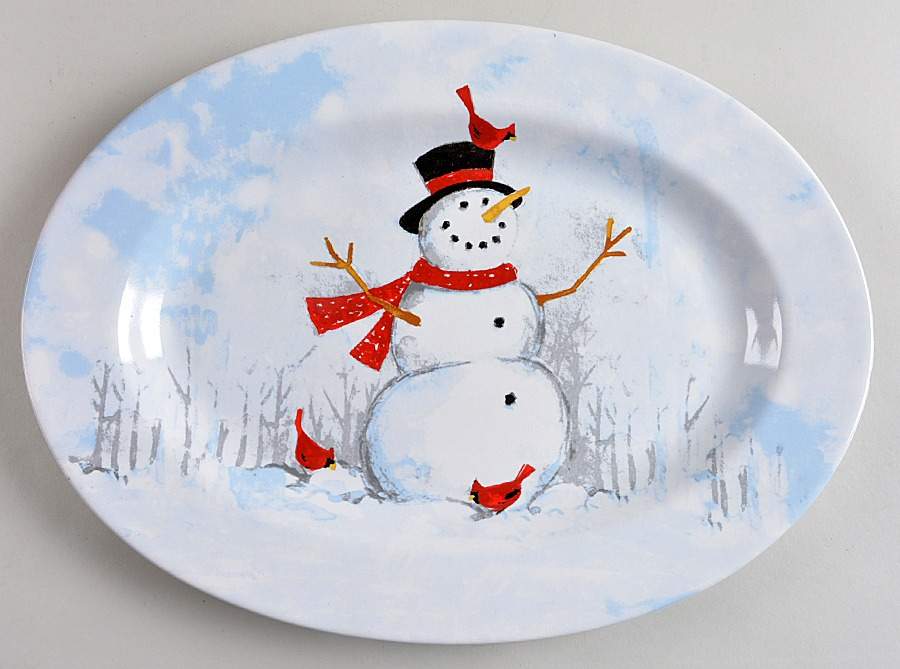 Winter Cheer Snowman 14" Oval Serving Platter by 222 Fifth (PTS)-1
