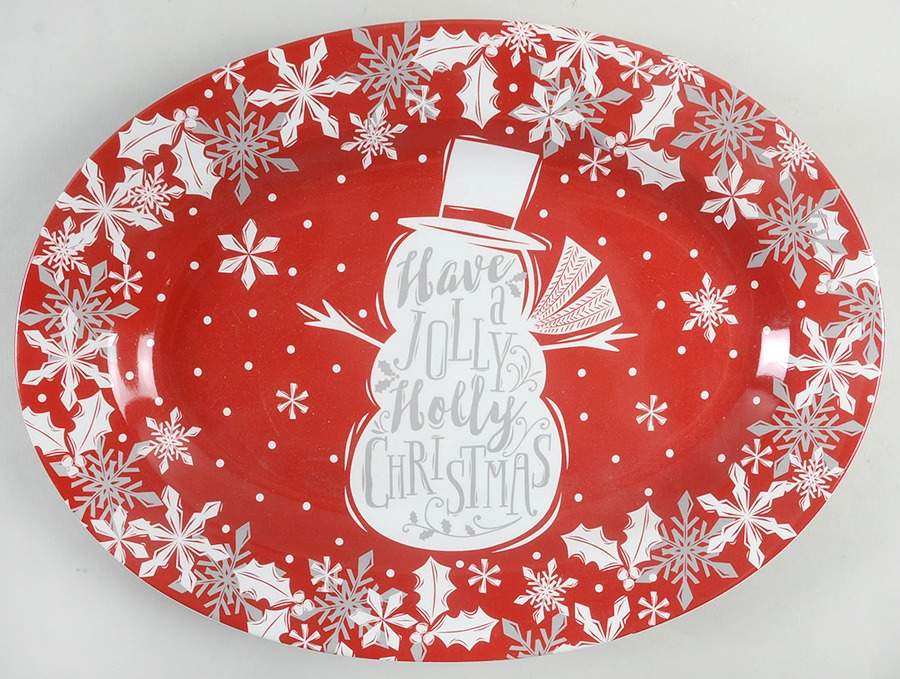Winter Cheer Snowman Text 14" Oval Serving Platter by 222 Fifth (PTS)-1