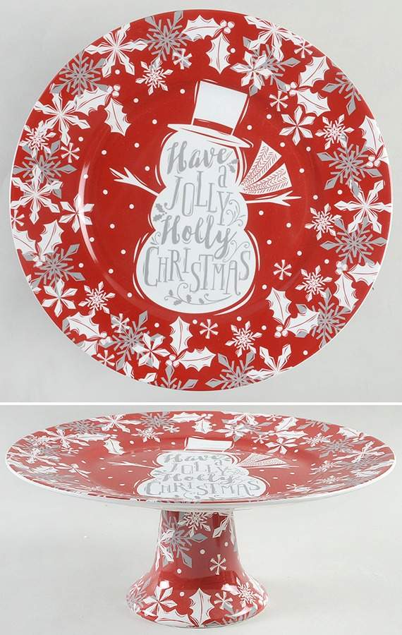 Winter Cheer Snowman Text 10" Diameter Pedestal Cake Stand by 222 Fifth (PTS)-1