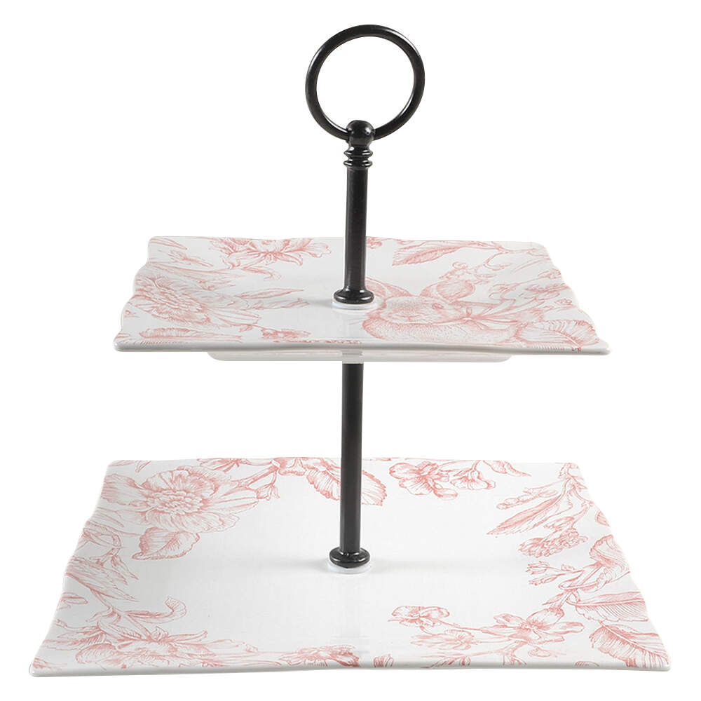 Oakley Pink 2 Tiered Serving Tray (Square Dinner&Salad Plate) by 222 Fifth (PTS)-1