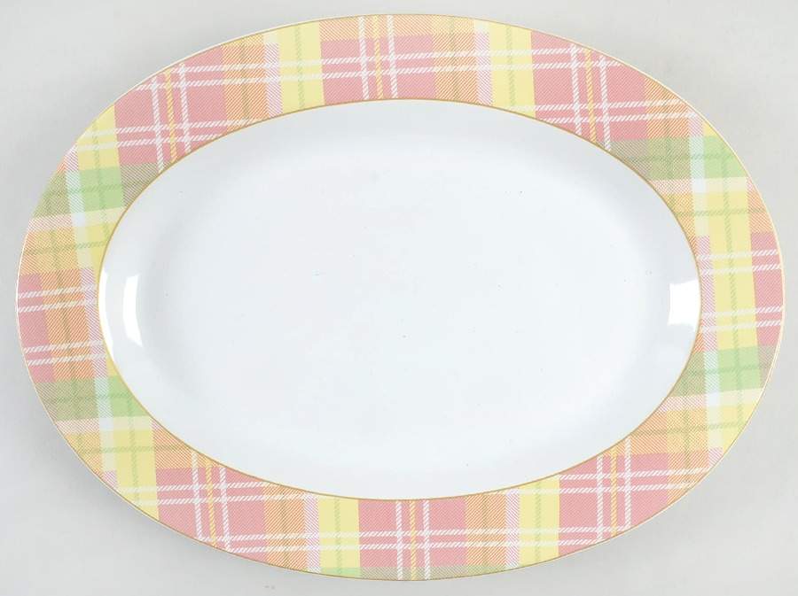 Easter Plaid 14" Oval Serving Platter by 222 Fifth (PTS)-1