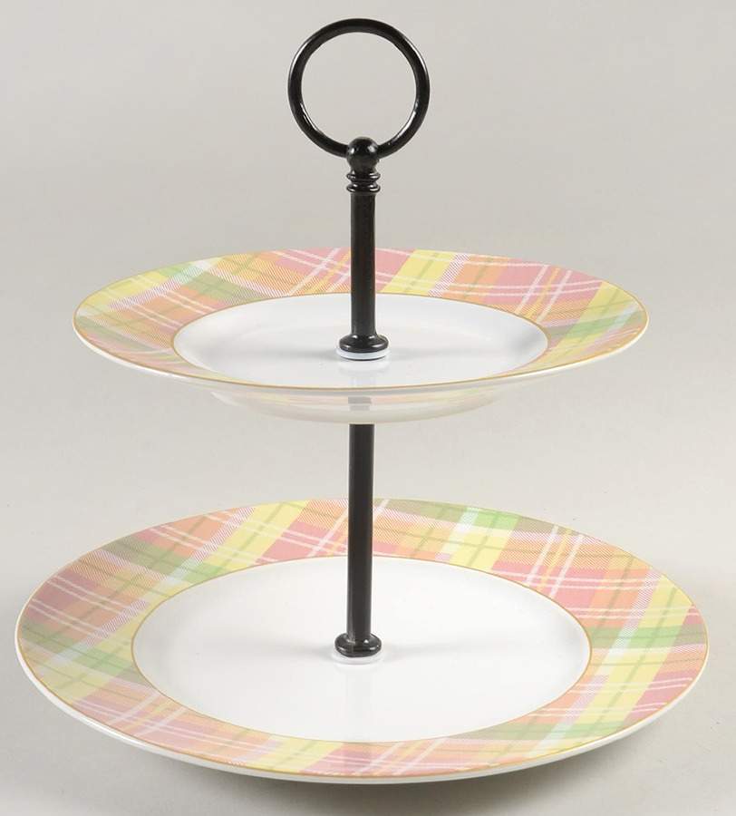 Easter Plaid 2 Tiered Serving Tray (Dinner & Salad Plate) by 222 Fifth (PTS)-1