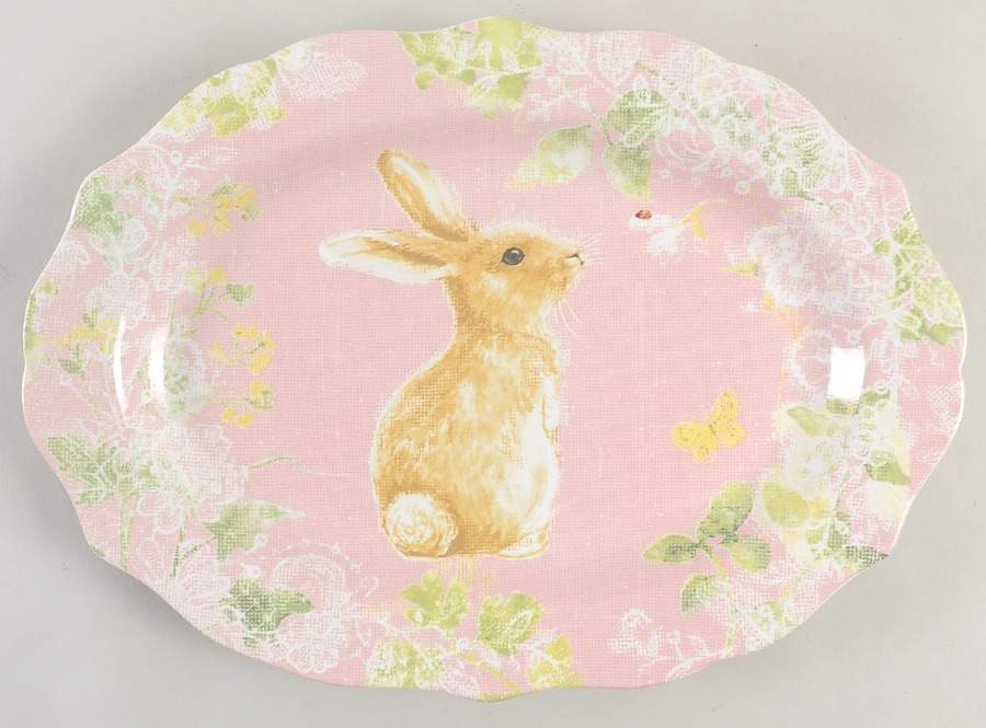 Celia Burlap Pink 14" Oval Serving Platter by 222 Fifth (PTS)-1