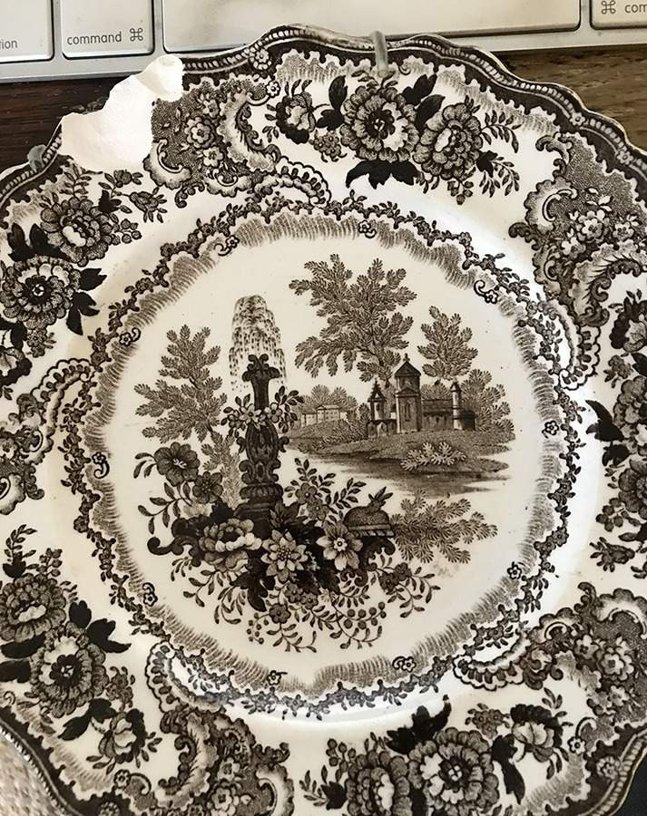 Fountain Scenery Brown Dinner Plate by Adams China-1