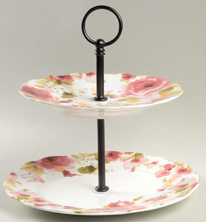 Aurora Floral 2 Tiered Serving Tray (Dinner & Salad Plate) by 222 Fifth (PTS)-1