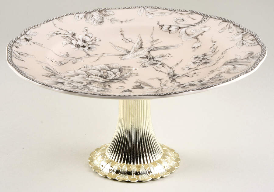 Adelaide Antique White Cake Stand with 4"-5" Metal Pedestal  Hc by 222 Fifth (PTS)-1