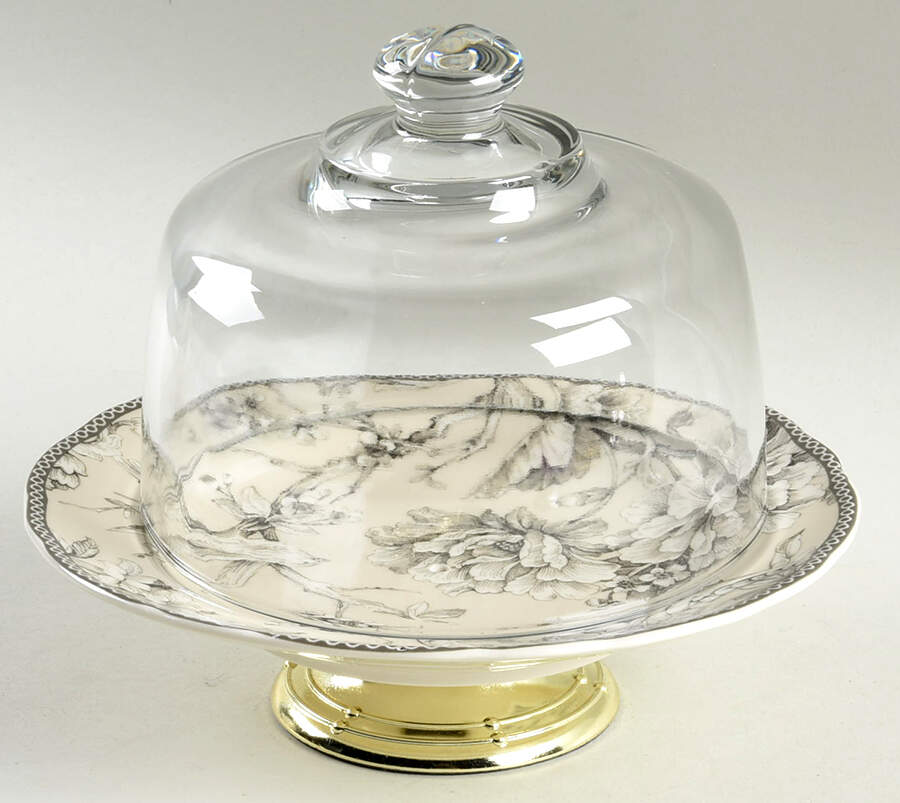 Adelaide Antique White 6 1/2"-7 1/2" Footed Cheese Plate w/ Glass Dome HC by 222 Fifth (PTS)-1