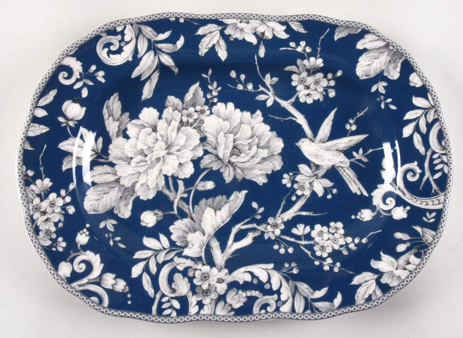 Adelaide Dark Blue 14" Oval Serving Platter by 222 Fifth (PTS)-1