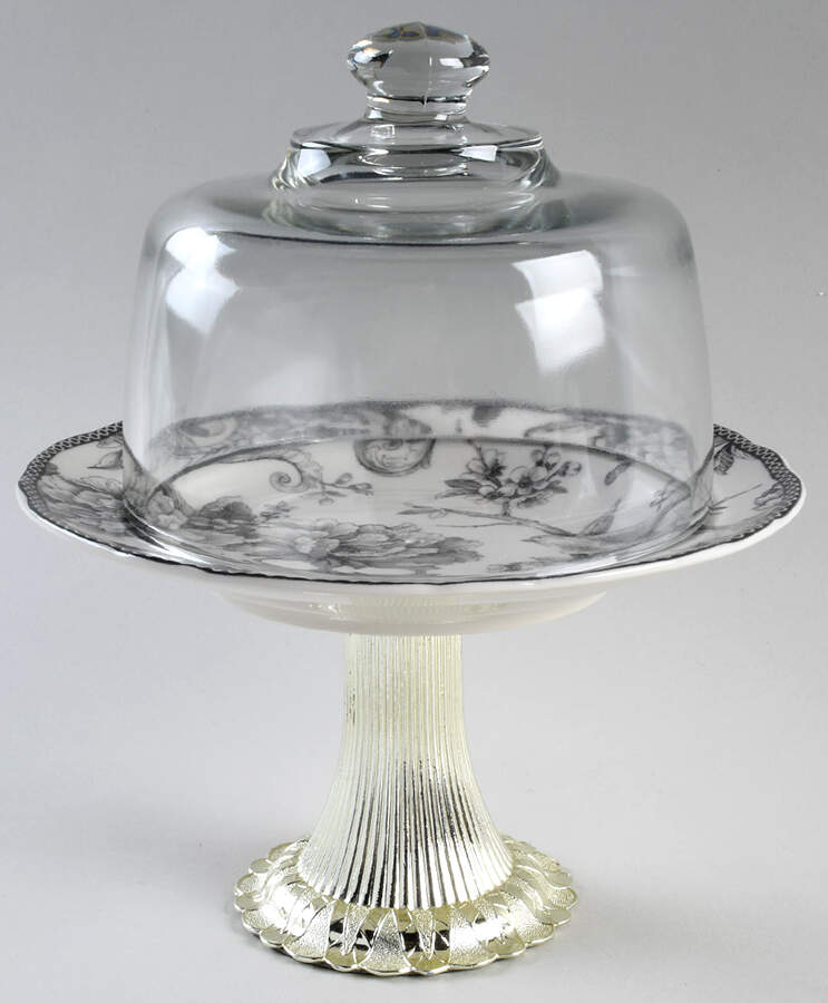 Adelaide Black 6 1/2"-7 1/2" Footed Cheese Plate w/ Glass Dome HC by 222 Fifth (PTS)-1