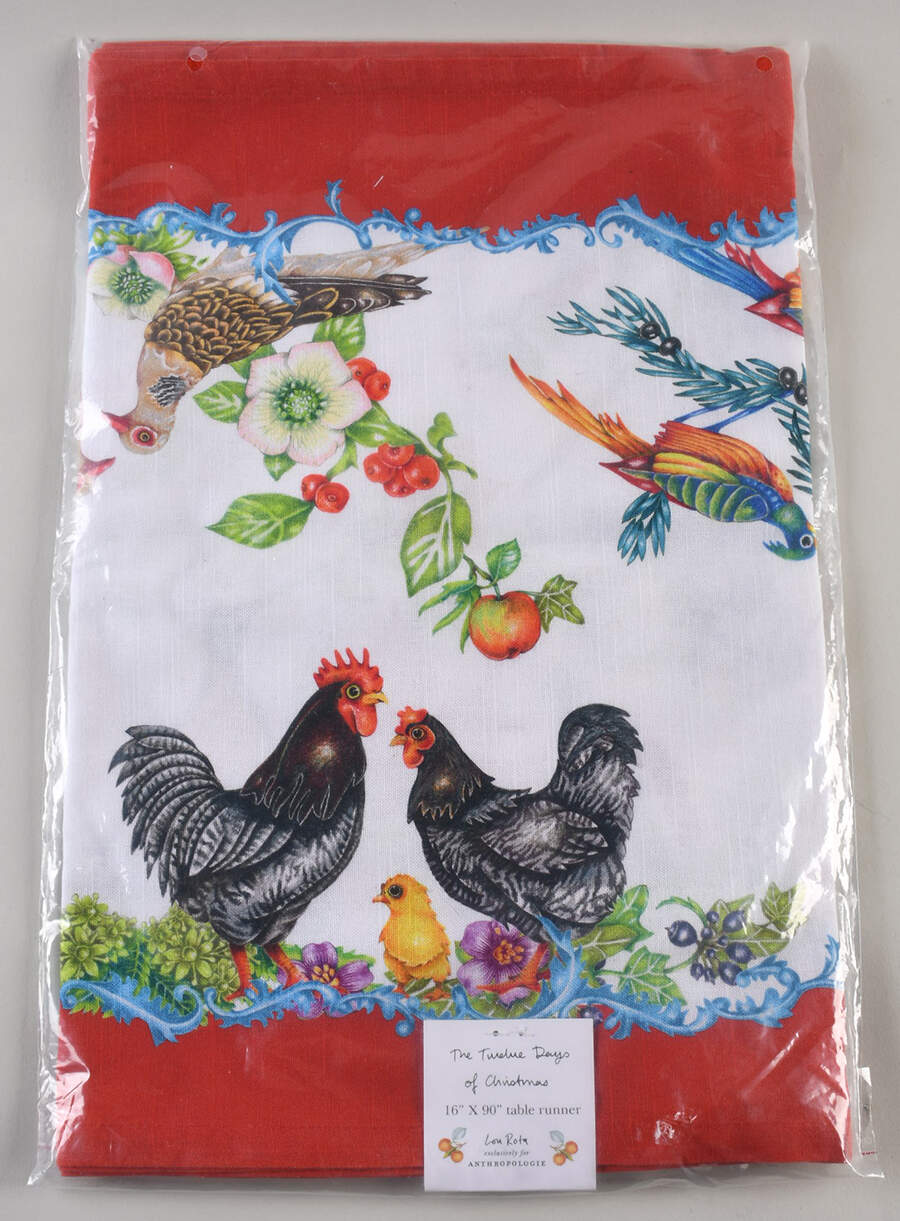 Twelve Days of Christmas Menagerie 16" X 90" Cloth Table Runner by Anthropologie-1