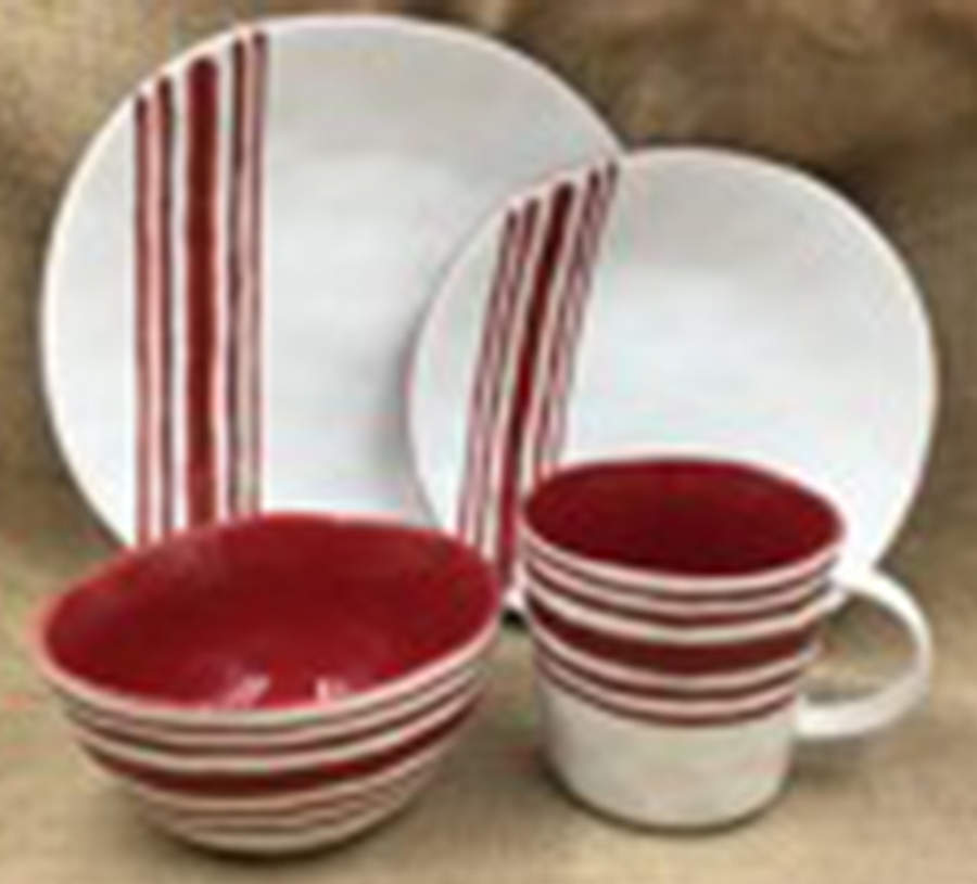 Bistro Red (Striped) Dinner Plate by American Atelier-1