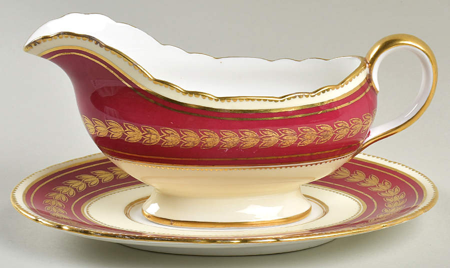 Dorchester Maroon (No Floral) Gravy Boat & Underplate by John  Aynsley & Sons-1