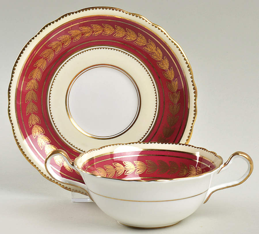 Dorchester Maroon (No Floral) Flat Cream Soup Bowl & Saucer Set by John  Aynsley & Sons-1