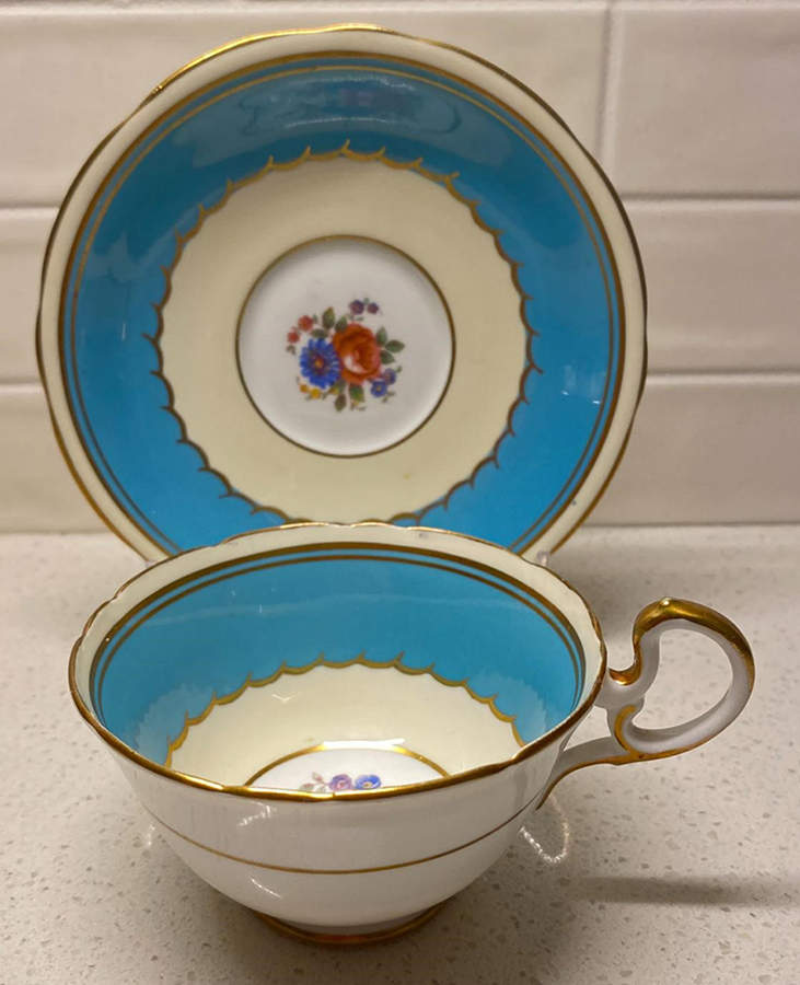 7439 Blue Footed Cup & Saucer Set by John  Aynsley & Sons-1