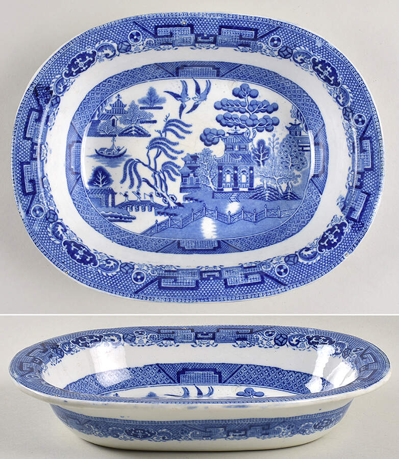 Willow (Blue) 10" Oval Vegetable Bowl by Ashworth Bros-1