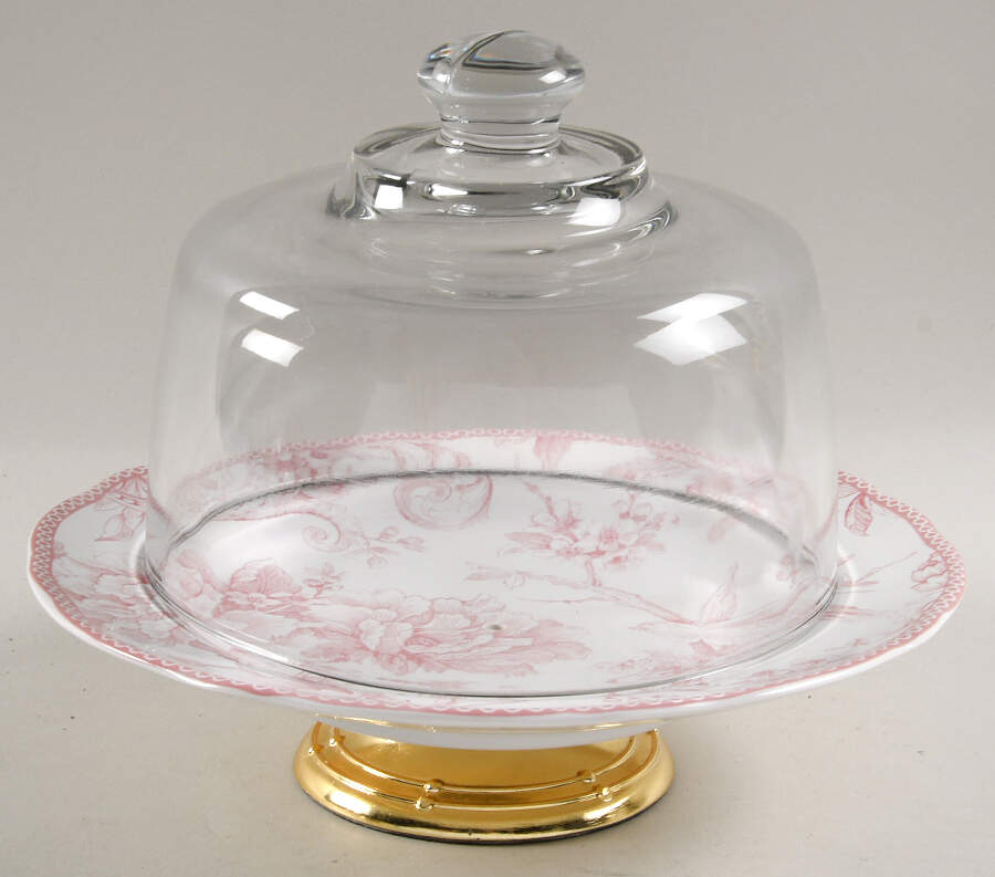 Adelaide Blush 6 1/2"-7 1/2" Footed Cheese Plate w/ Glass Dome HC by 222 Fifth (PTS)-1