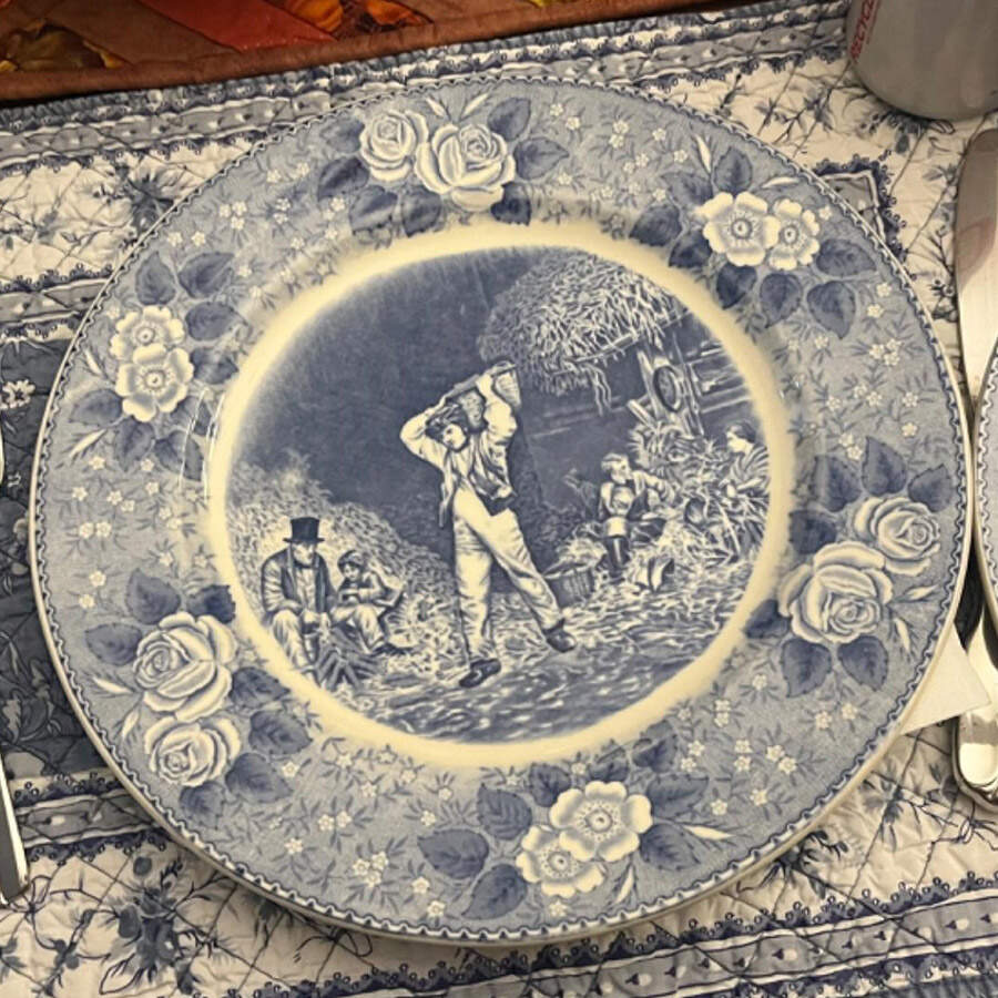 Currier & Ives Blue Dinner Plate by Adams China-1