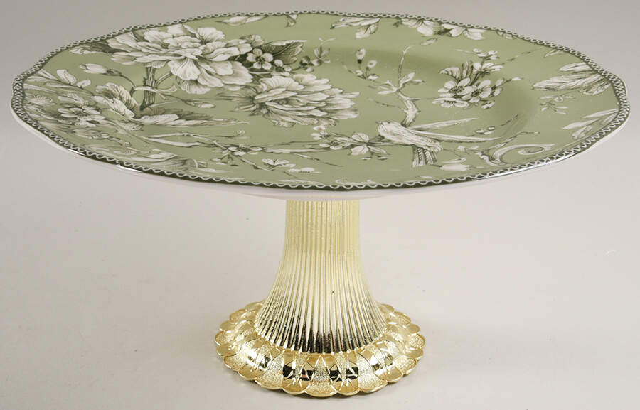 Adelaide Sage Cake Stand with 4"-5" Metal Pedestal  Hc by 222 Fifth (PTS)-1