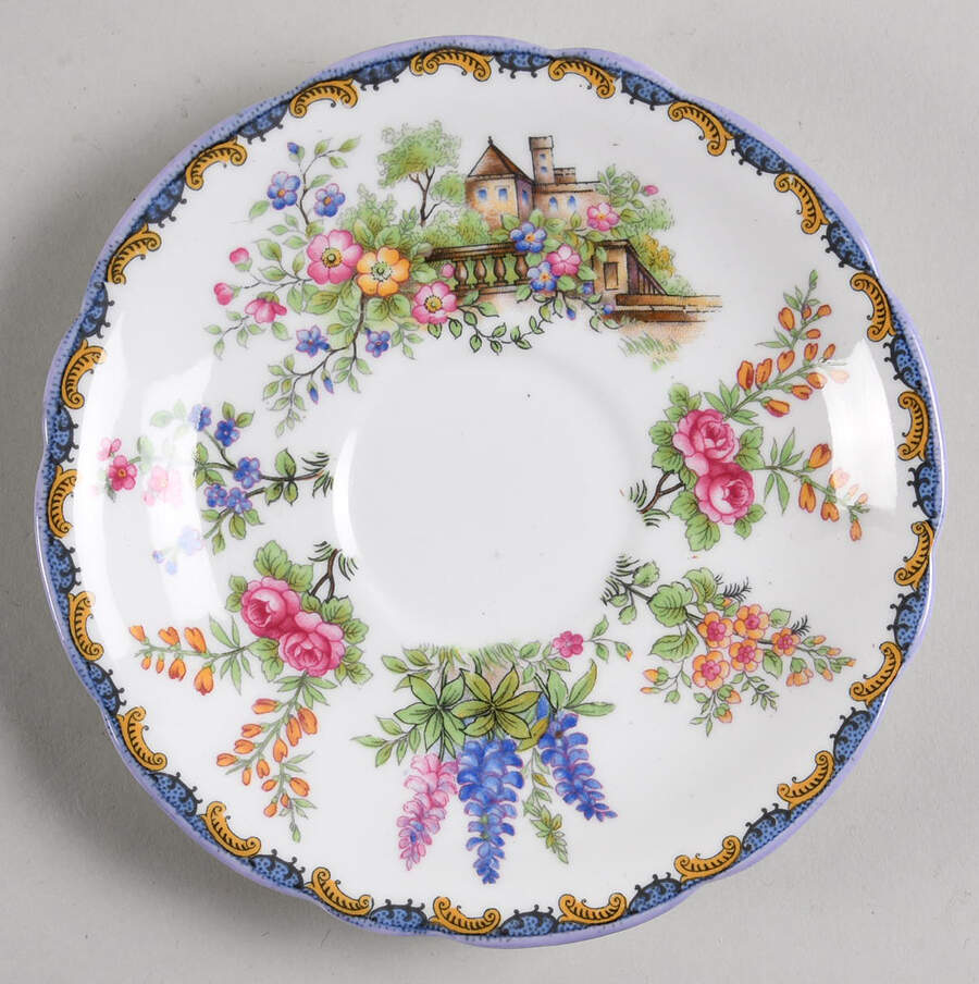 Wilton (Scalloped, Purple Trim) Saucer by John  Aynsley & Sons-1